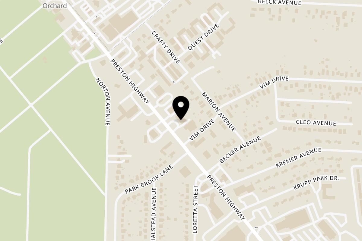 Map showing the location of Luna's Mexican Rotisserie on 5213 Preston Hwy Unit B in Louisville